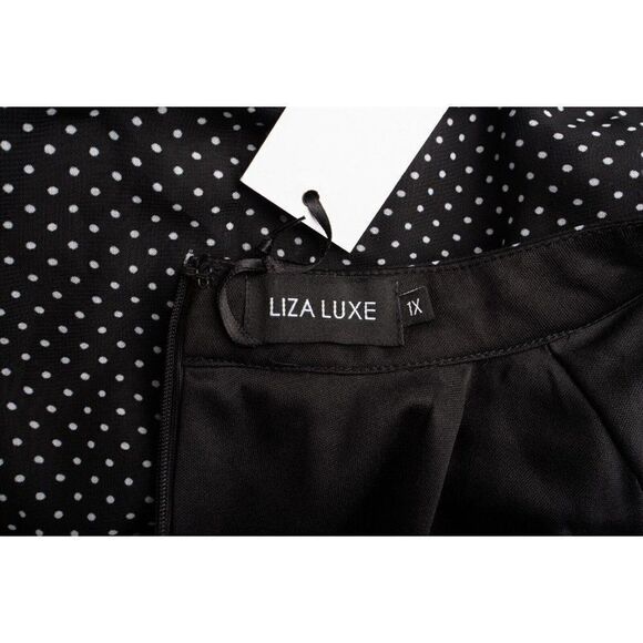 Liza Luxe Women Dress A-line 1X Black White Polka Dot Knee Length Sleeveless NWT - Picture 6 of 6